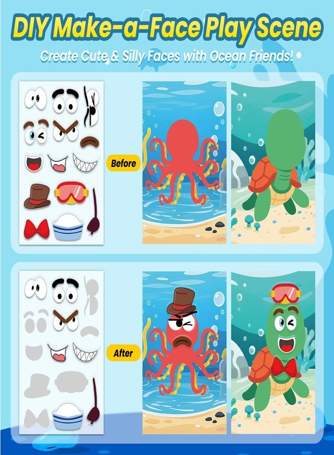 PARTYWIND Ocean Reusable Sticker Book for Toddlers, DIY Make-a-face Animals Fun Jelly Stickers, Washable Puffy Stickers for Kids Toys, Airplane Road Trip Travel Activities Essentials for Kids 3 4 5 Years - Image 3